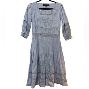 Vintage Blue Embroidered Lace Midi Dress